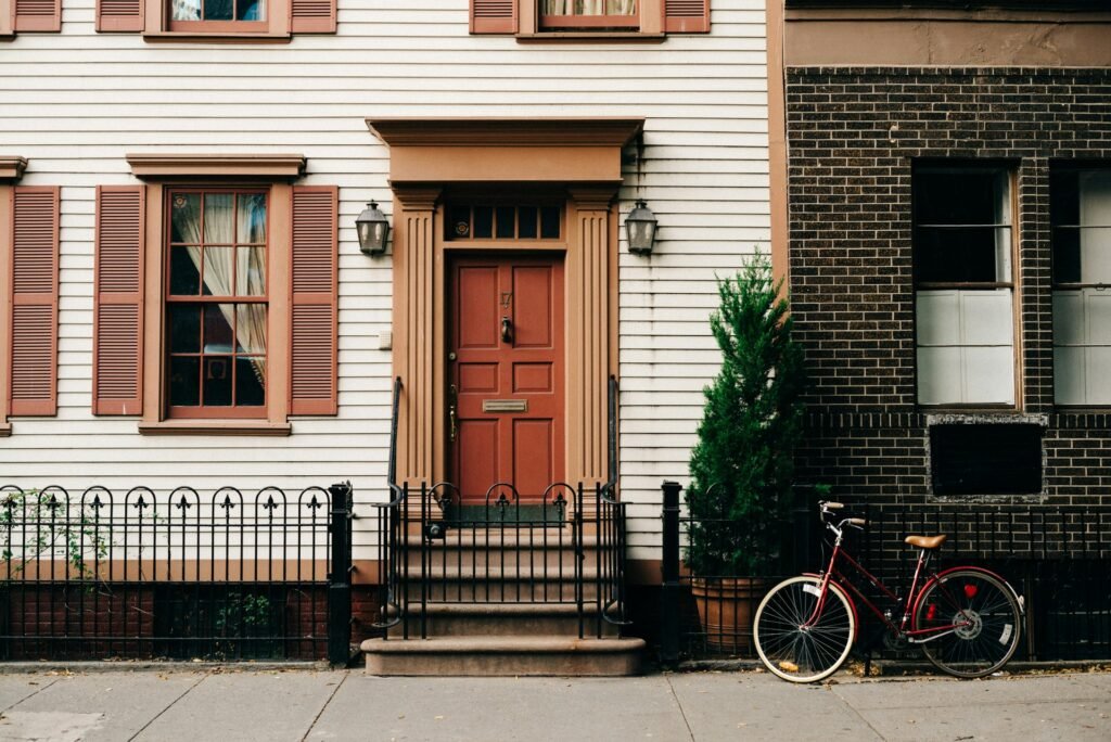 The door of a house taken from the street.